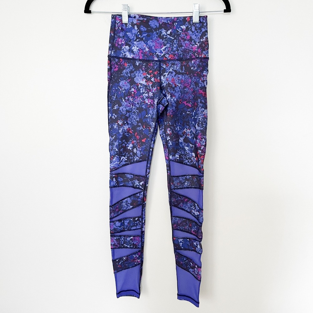 Lululemon‎ Ivivva Rhythmic Tights Purple Black Mesh Girls 19 Athletic